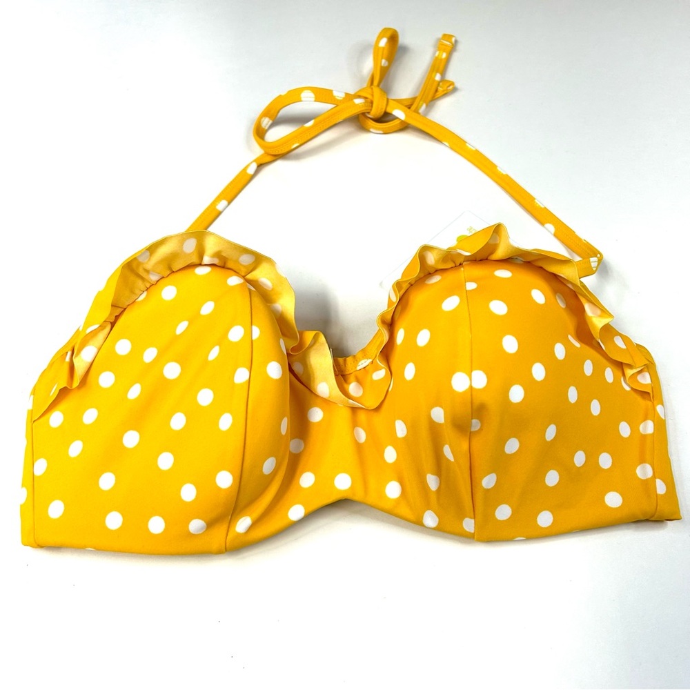 NEW Panache Swim 32D Betty Bandeau Bikini Top Yellow White Polkadots #2689